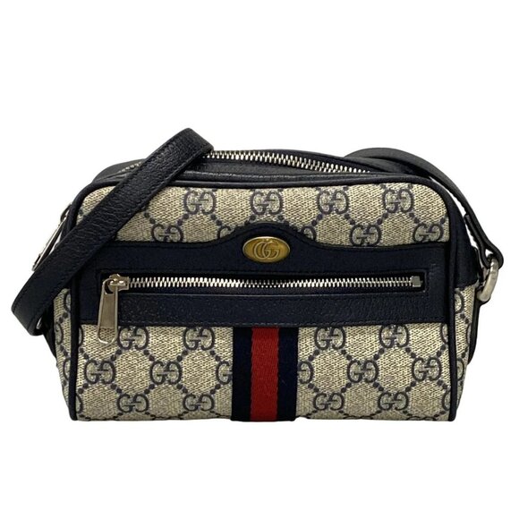 Auth GUCCI Ophidia GG Supreme Mini Bag 517350 Cream Navy Red PVC Leather - Picture 1 of 16
